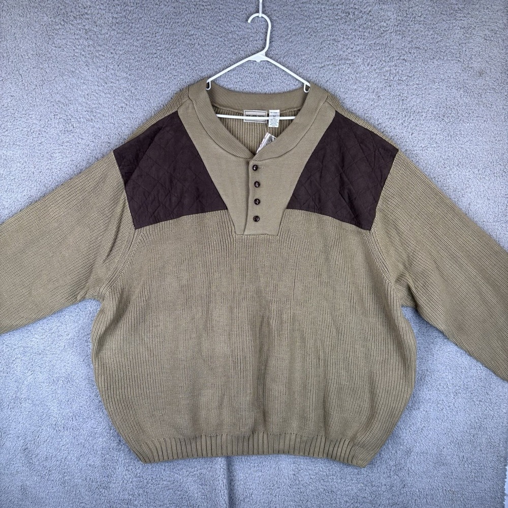 Boulder Creek Mens Sweater‎ Big 8XL Tan Elbow & Shoulder Patch Henley Knit NEW
